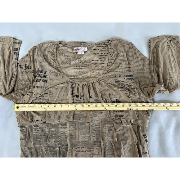 Reina Women's New York Newspaper Printed Layered Pullover Blouse Top Y2K USA L - Picture 6 of 9